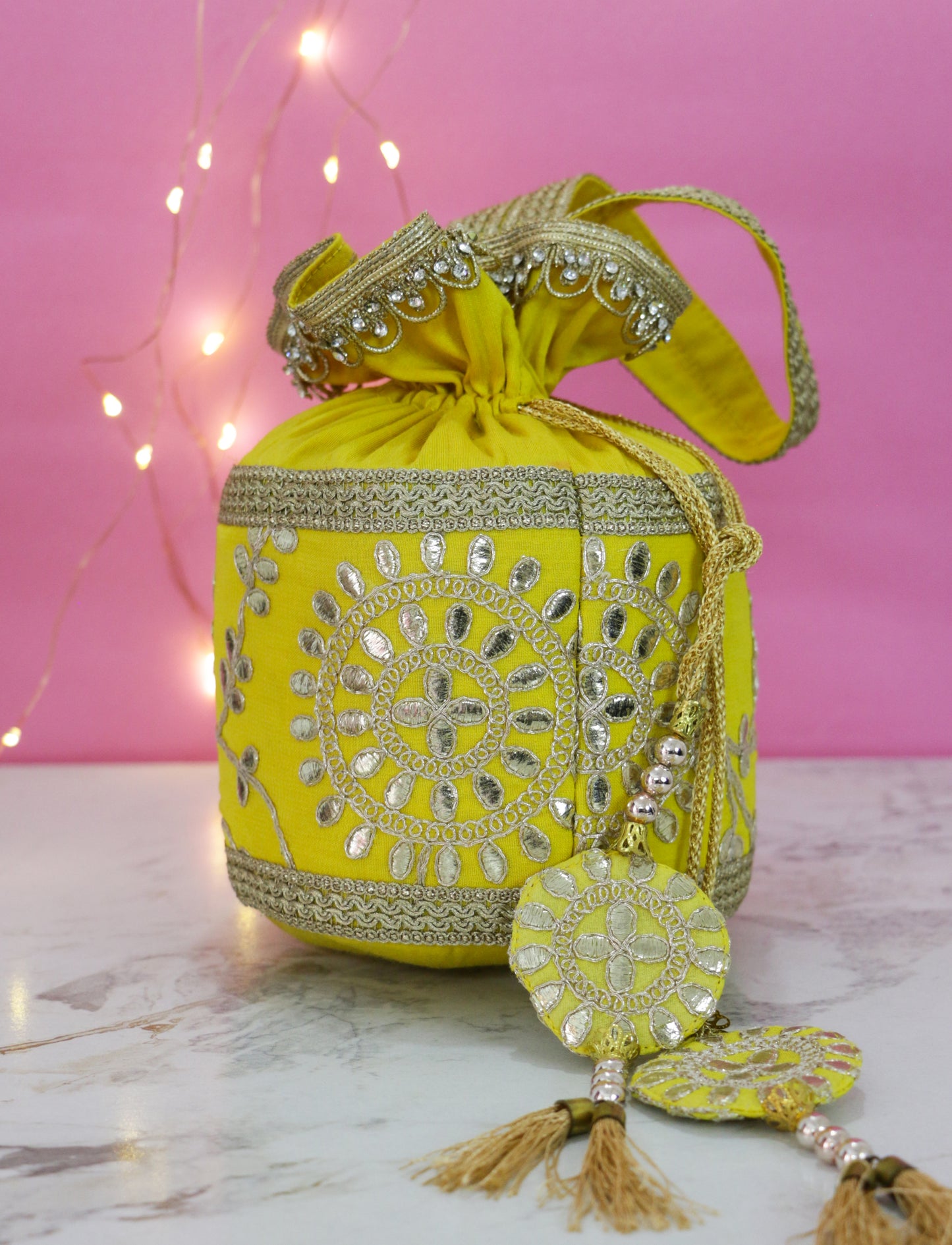 Yellow Gota Patti Potli Bag