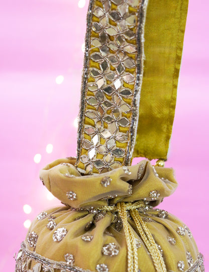 Yellow Mirror Potli Bag
