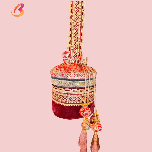 Red Potli Purse with Heavy Laces by potbel