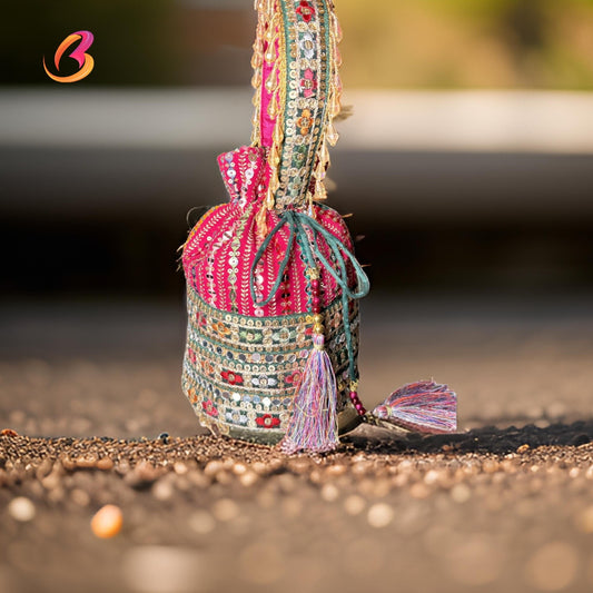 Colourful Potli Purse with Heavy Laces by potbel