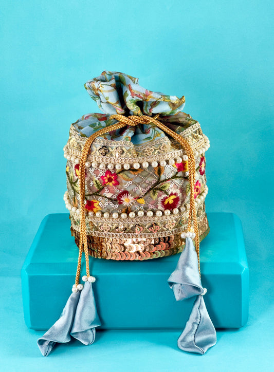 Crimson Bloom Potli Bag