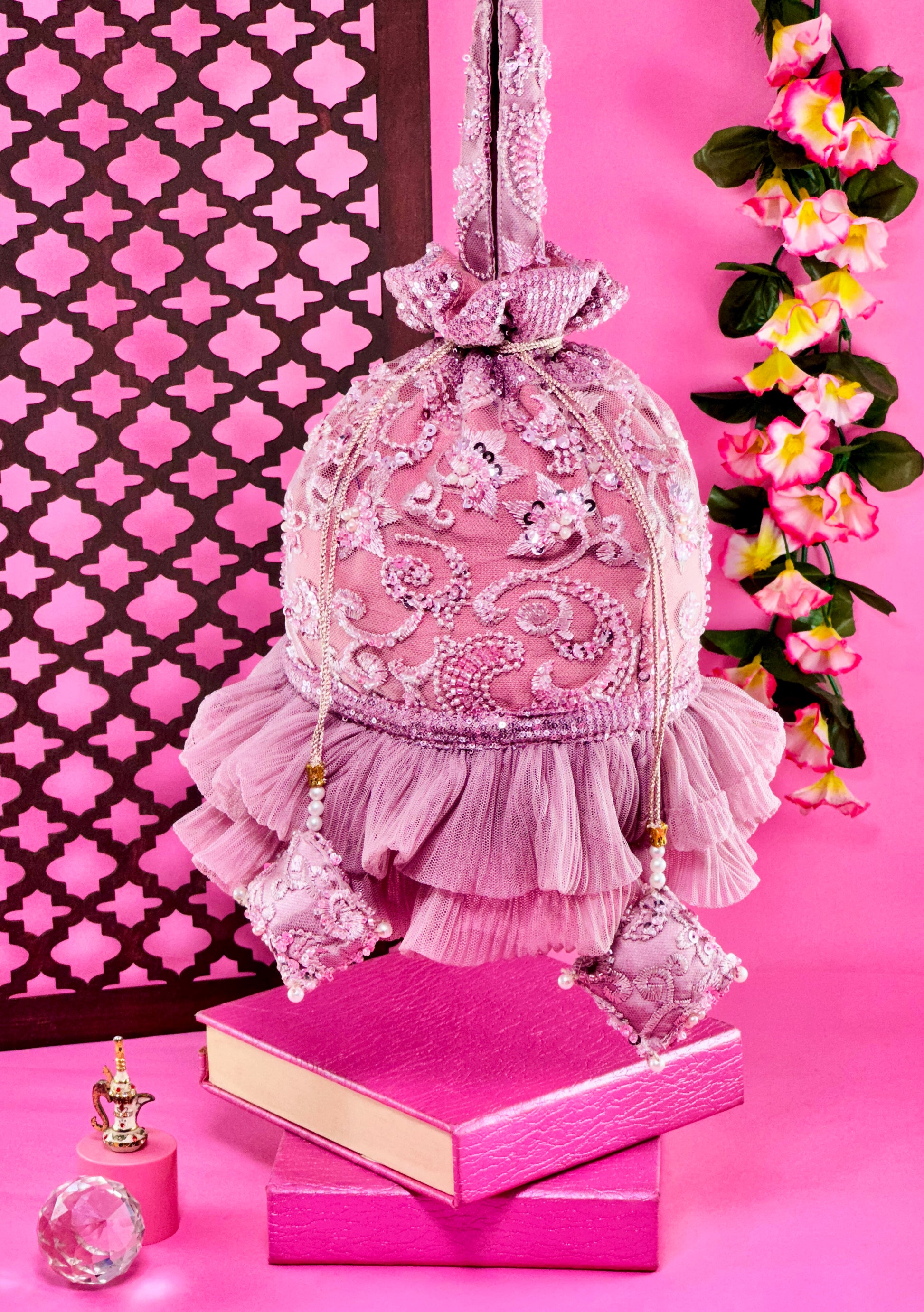 Pink Peony Potli Bag - Main Image