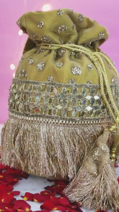 Yellow Mirror Potli Bag
